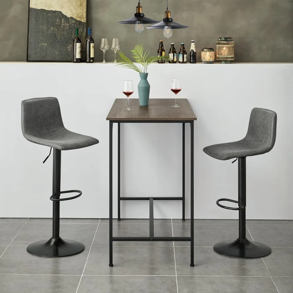 Bar Stools Set of 2, Armless Adjustable Swivel Barstools with Back and Footrest, PU Leather Counter Height Bar Chairs