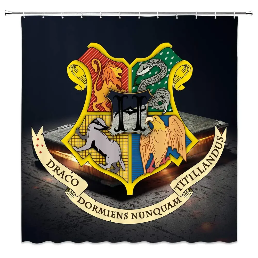 Unique Movie Shower Curtain Magic School Logo Burning Bathroom Decor