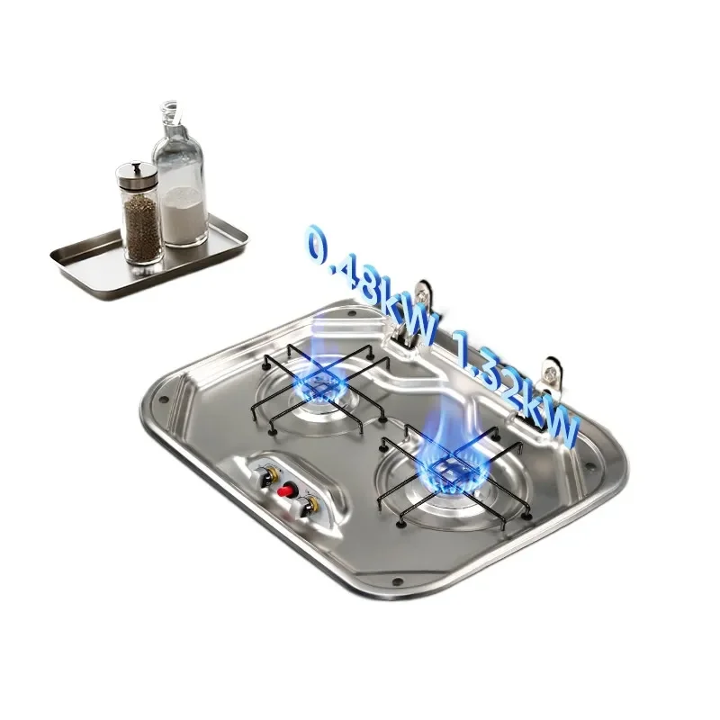 For RV Camper Modification Portable Flip Double Burner Gas Stove Desktop LPG Natural Gas Household Cooking High Efficiency