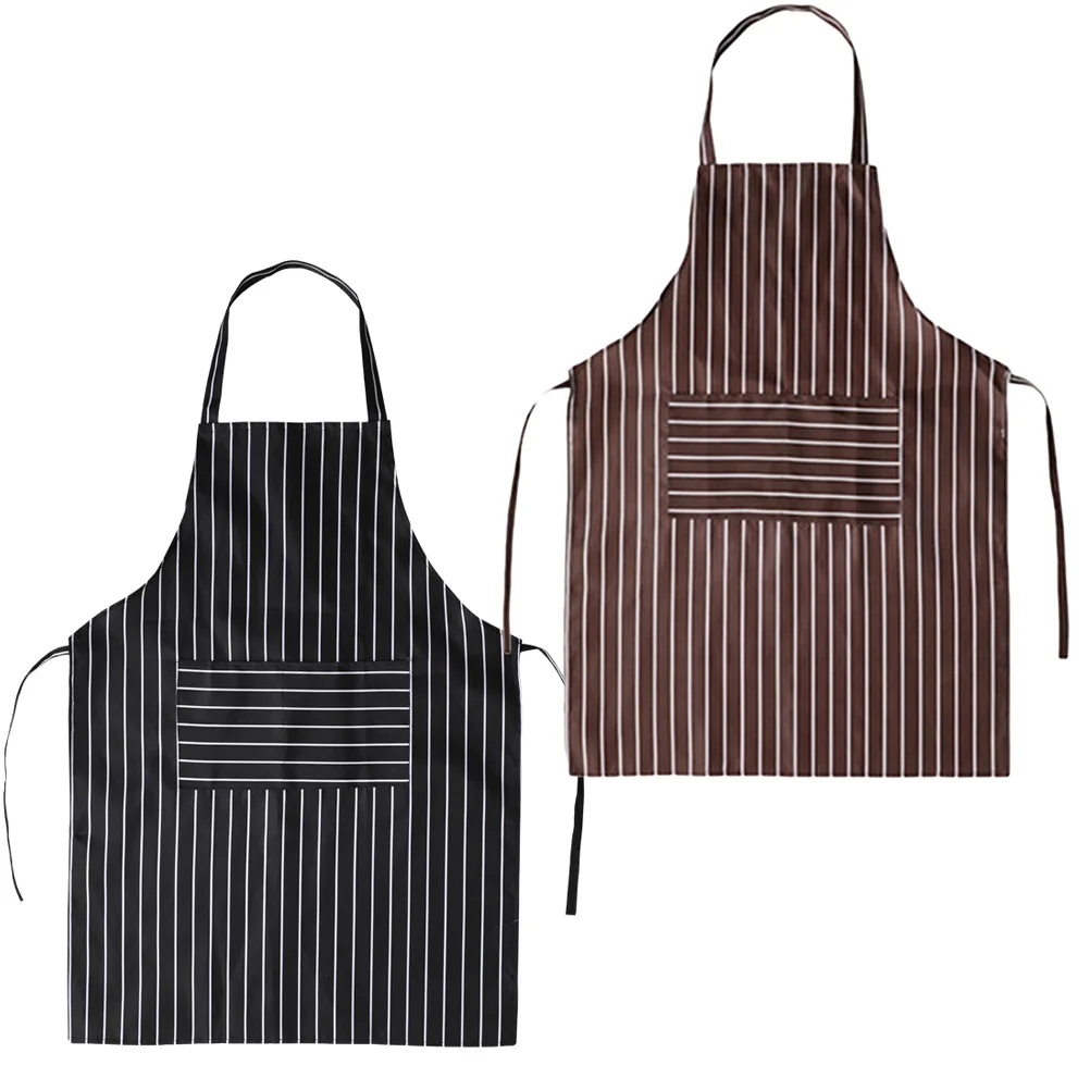

2PCS Waterproof Apron Simple Fashion Stripe Apron Kitchen Oilproof Adults Apron Cooking Apron for Women Men (Coffee, Black)