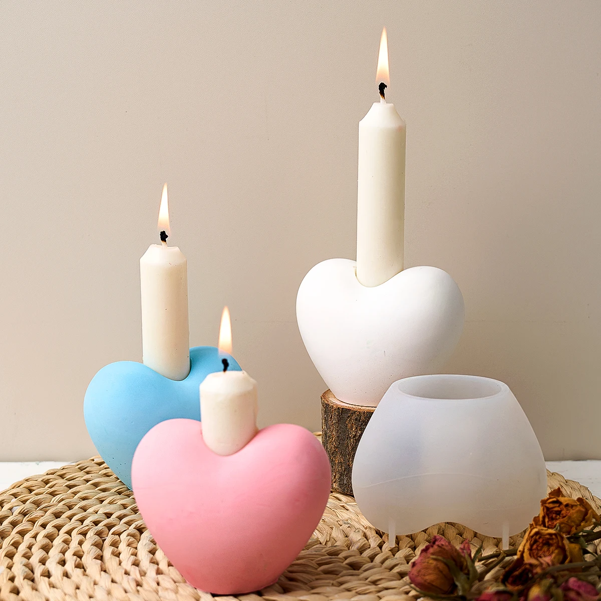 3Dハート型シリコン燭台,キャンドルホルダー,ベース装飾,エポキシ樹脂型,DIY,ギフト,家の装飾用品