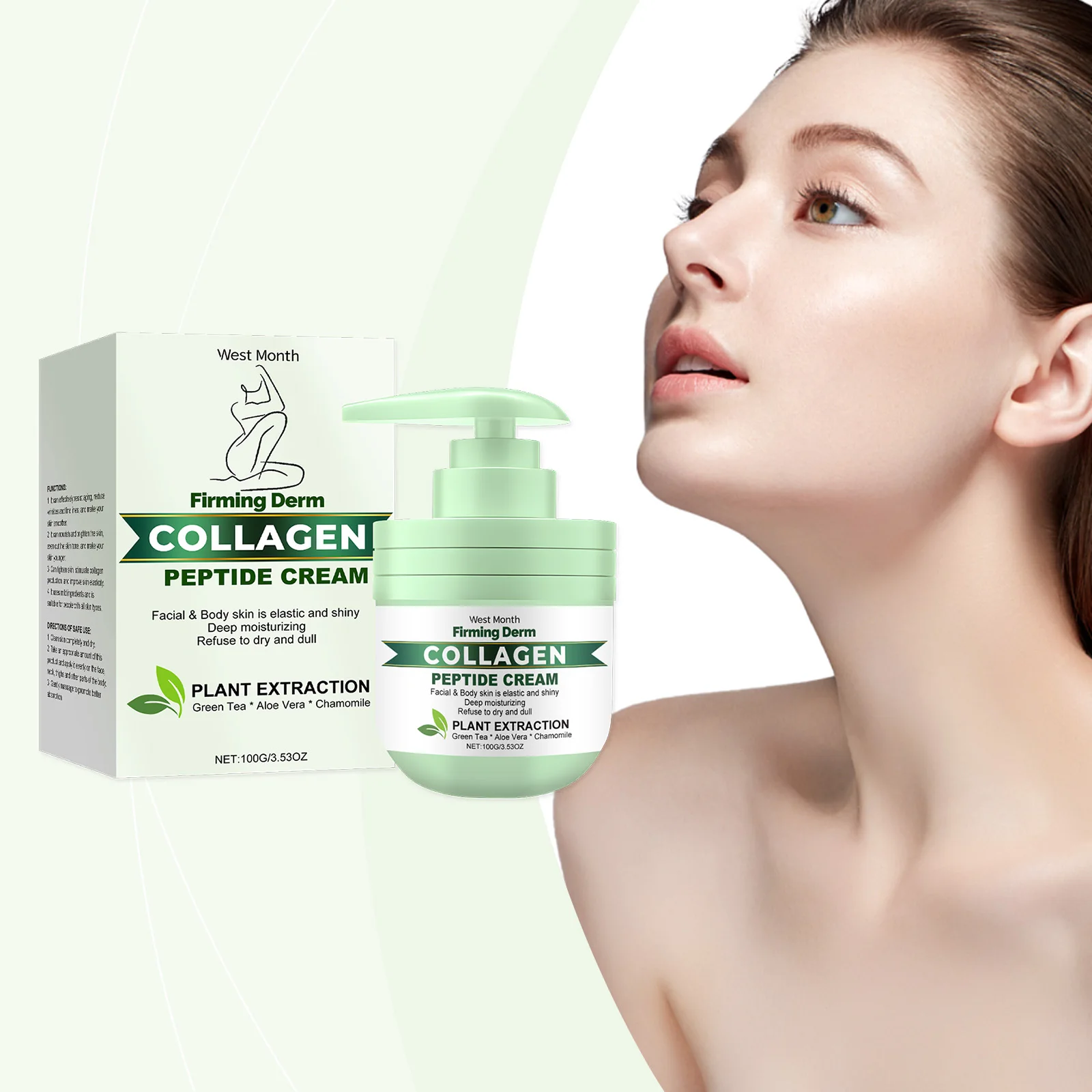 퍼밍 더머 콜라겐 펩타이드 크림 - 식물 추출물이 함유된 안티에이징 페이스 & 바디 모이스처라이저 - 탄력을 위한 깊은 수분 공급