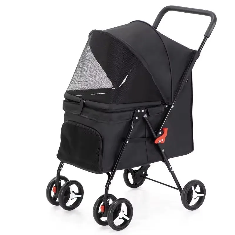 

Wholesale Small Foldable Adjustable Comfortable 4-Wheel Portable Fabric Pet Stroller for Cats & Dogs