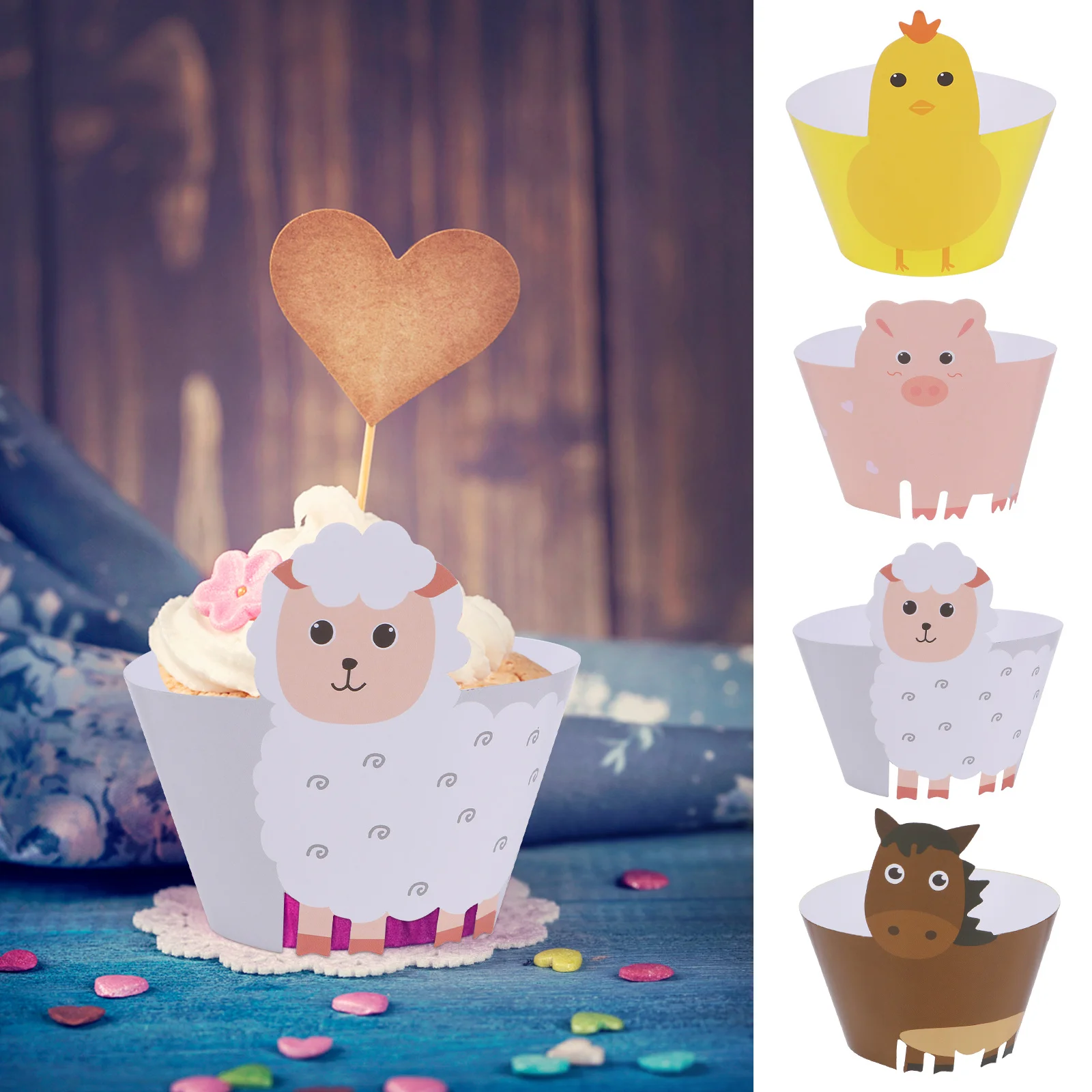 

24Pcs Cartoon Animal Cake Wrapper Paper Decorative Wrapping Tool for Wedding Birthday Anniversary Party Cupcake Home Table