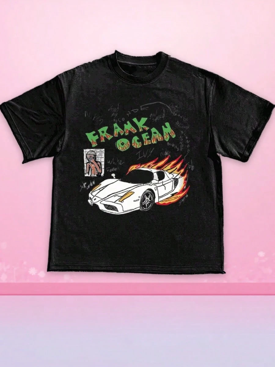 

man clothe Men's Sports Casual Round Neck Short Sleeve T Shirt With Car And Text Motif Unisex Breathable harajuku COTTON vintage