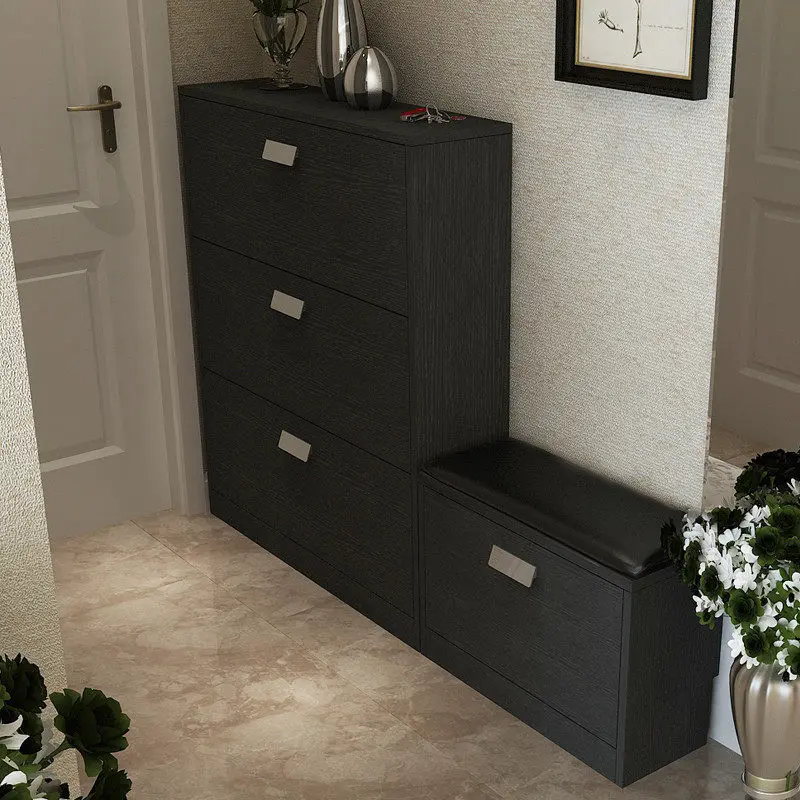 

Ultra-thin tipping bucket shoe cabinet, black, simple, modern foyer cabinet, simple and e****mical, large-capacity