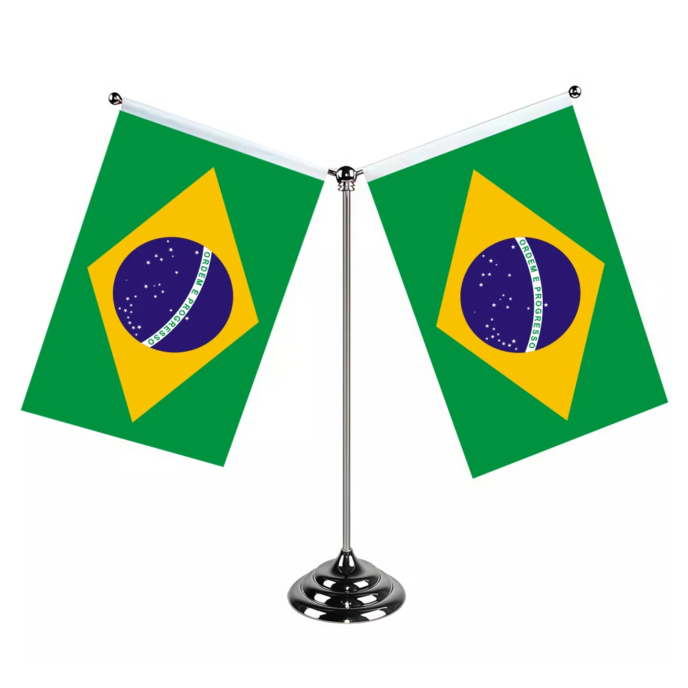 Aerlxemrbrae Metal Stand  14x21cm  Office Desk Flag of  Brazil flag 14x21cm polyester Brazil flag National Flag Country Banner