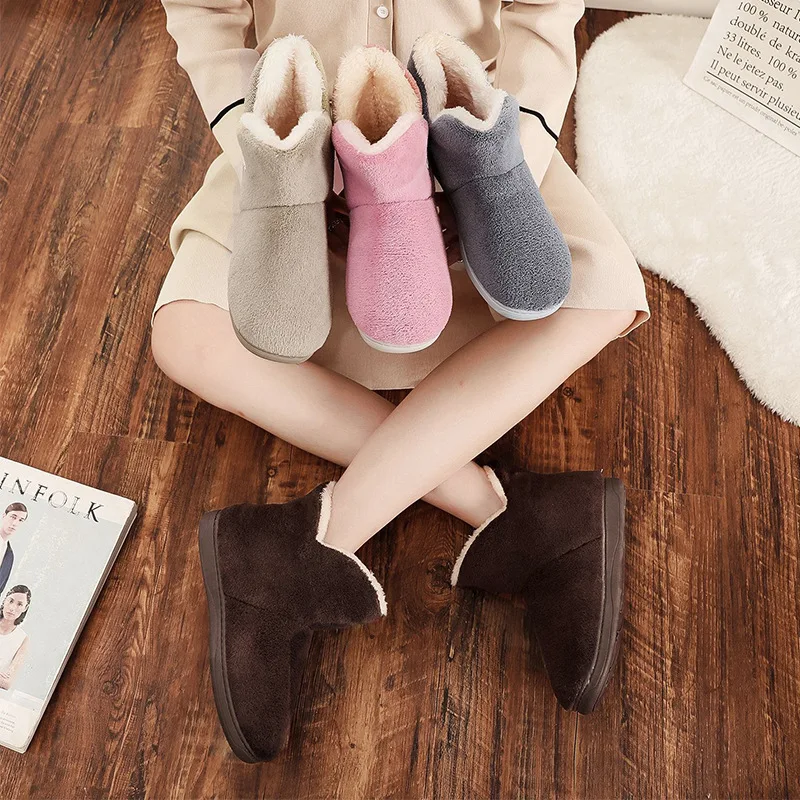 Women Warm Slippers Couples Winter Shoes Soft Plush High Top Female Male Indoor Home Floor Boots Anti-slip Ladies House Slipper