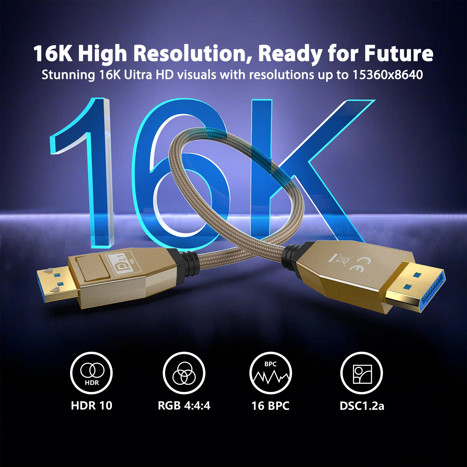 สายเคเบิล Zeskit ได้รับการรับรองมาตรฐาน VESA 2.1 DP 80G รองรับความละเอียด 16K@60Hz /8K240Hz สาย DP Ultra HD ชุบเงิน