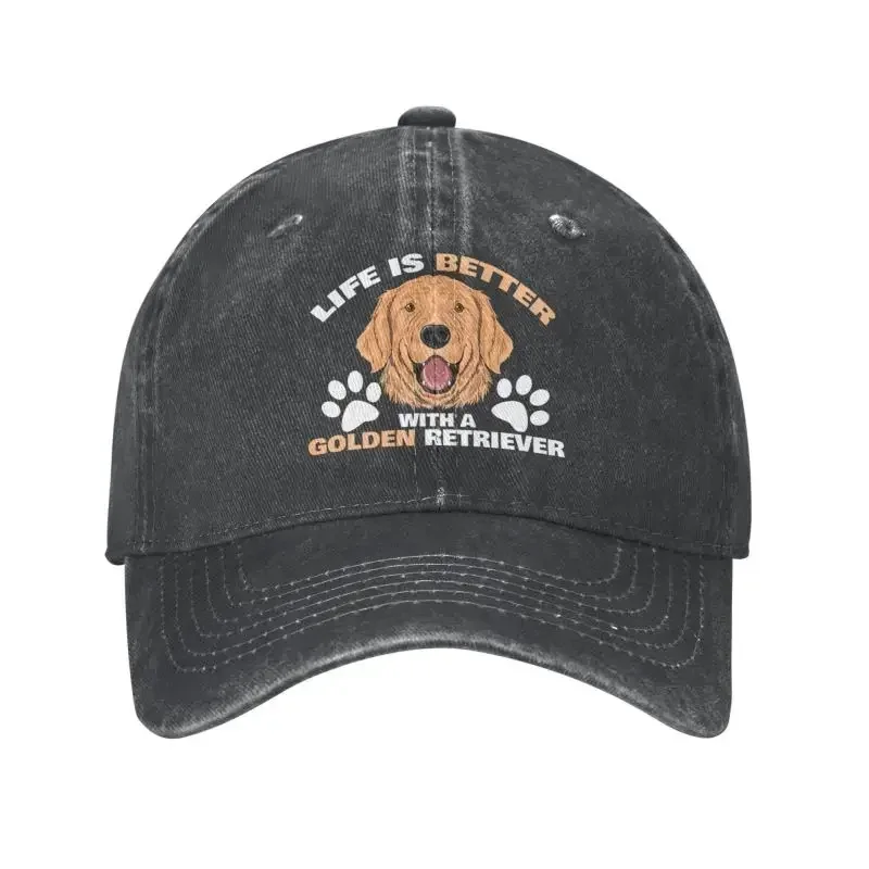 Cotton Life Is Better with A Golden Retriever Funny Gift Baseball Cap for Women Men Adjustable Animal Dog Dad Hat