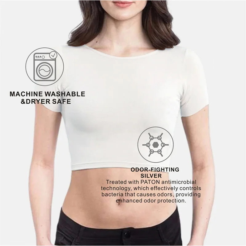 Women Guard Underwear Round Neck Short Sweat Absorbent  with Containing Pad Women's Anti Perspiration T Shirt