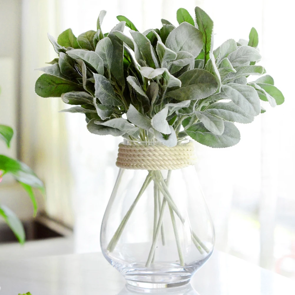 

5pcs Artificial Silk Leaves Decor Lifelike Plants Home Office Wedding Party Faux Green Grass Rabbit Ear Leaf Arrangement