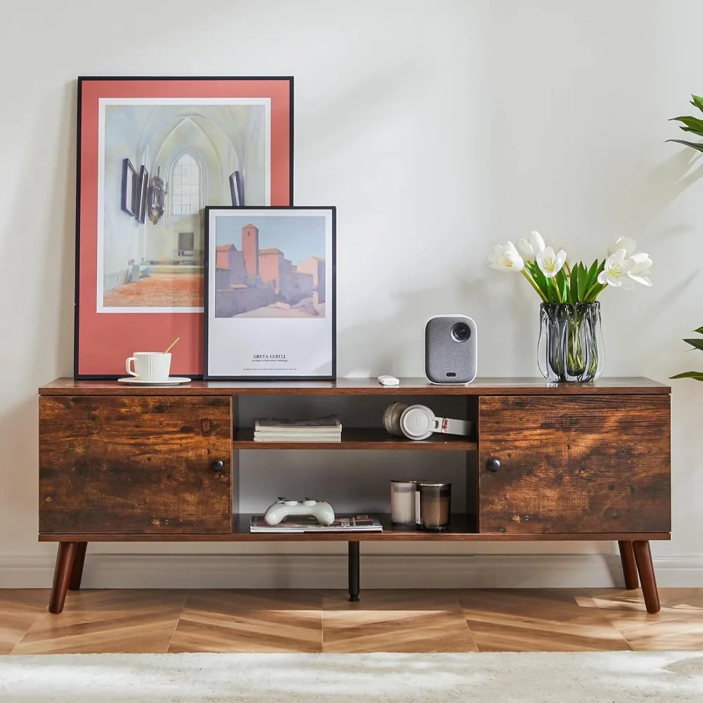 

TV Stand for 55 60 inch TV, Entertainment Center with Storage Cabinet, Mid Century Modern Media Console Table
