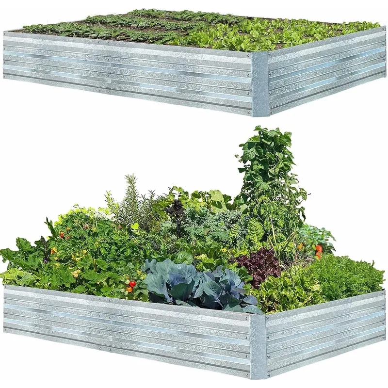 Galvanized Raised Garden Beds for Vegetables Large Metal Planter Box Steel Kit Flower Herb (8 x 4 x 1 ft * 2 Pack, Galvanized)