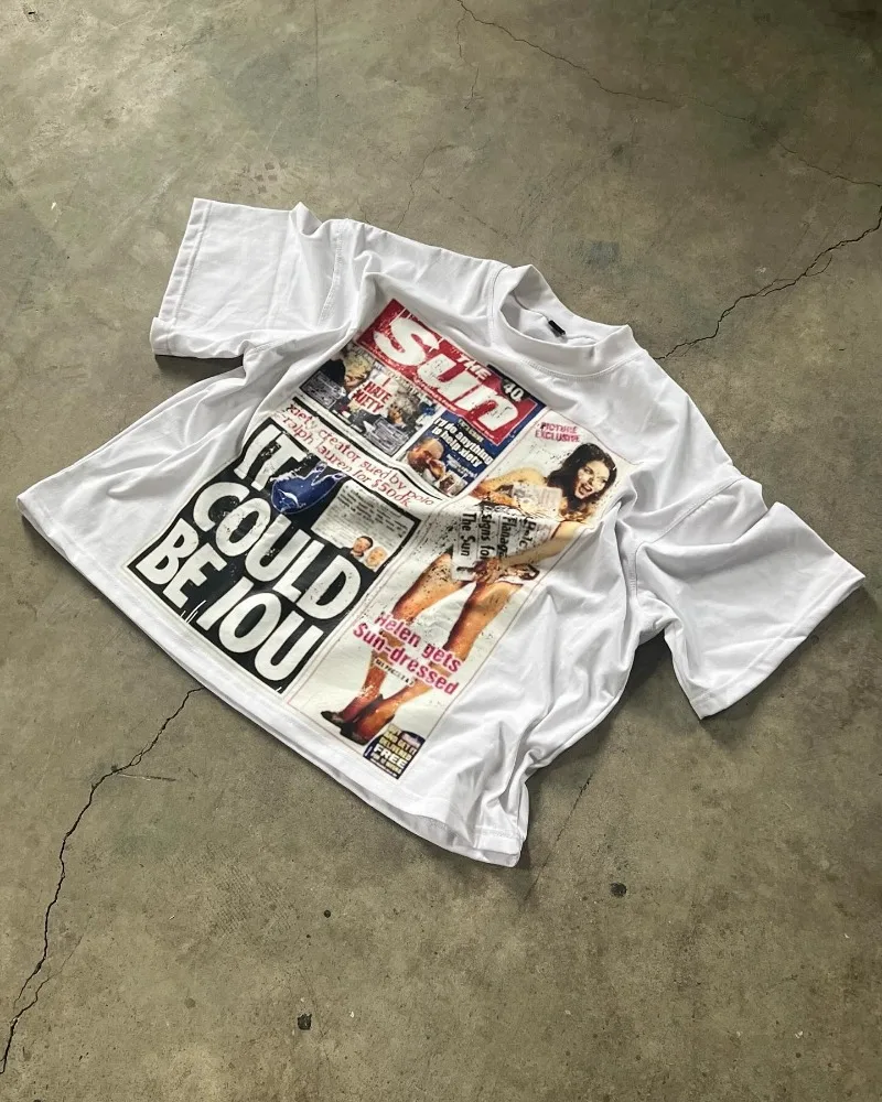 Camiseta de manga corta con estampado de Hip hop para mujer, camisa de gran tamaño, Harajuku, gótica, informal, de verano, Y2k