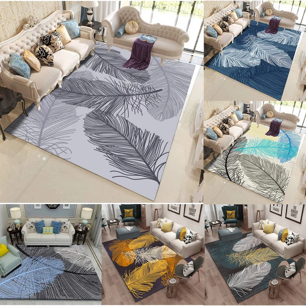 

Modern Minimalist Feather Pattern Area Rug With Elegant Colorful Abstract Designs Soft Decorative Carpet For Living Room