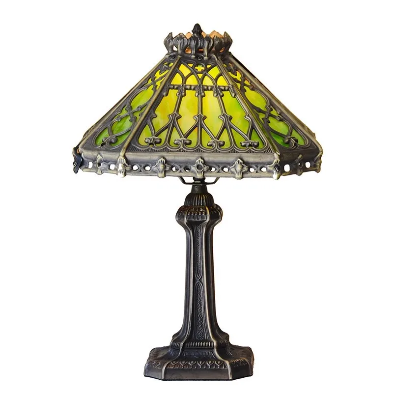 

14 inch European retro Spanish style green handmade colored glass bedroom study decorative desk lamp