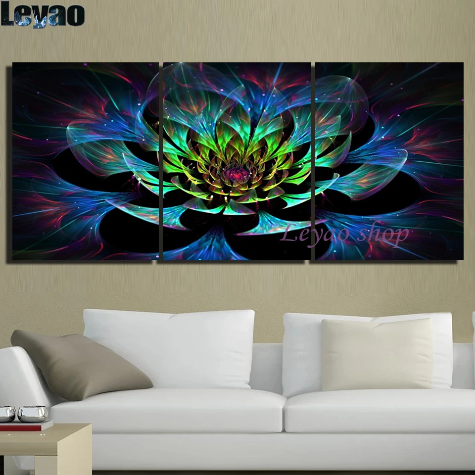 Diy 5d Diamond Painting Abstract Colorful Flower Fractal 3 Pieces Full Square Diamond Mosaic Embroidery Decoration Triptych