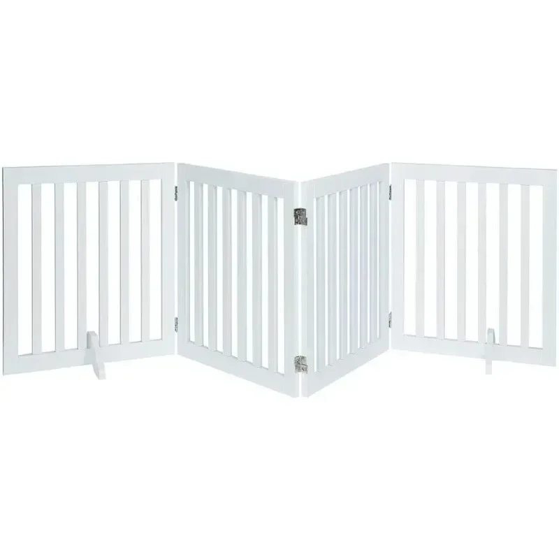 24”H Free Standing Pet Gate for Dog Cat Baby, Wooden Dog Gates for Doorway, Stairs, Step Over Foldable Pet Fence for The