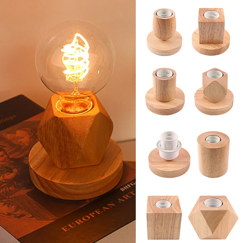 moonlux Solid Wood Table Lamp Base Wooden Lamp Holder With Switch Line Simple Night Light Holder for E27 Screw(No Bulb)