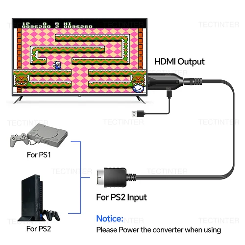 Imagen 2 del producto Adaptador convertidor Compatible con HDMI para Playstation 2 Compatible con PS2/PS1 modos de visualización para HDTV PC adaptador de Cable Full HD