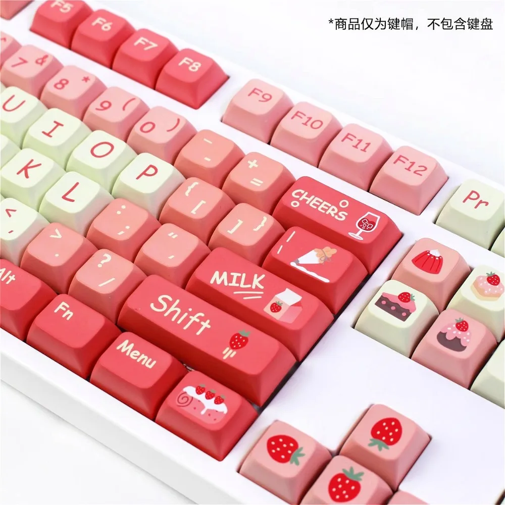 

Creamy Strawberry Theme Keycaps Cherry Height Cute Keycaps for HI75 61 84 96 98 99 104 F87 and Other Wireless Keyboards