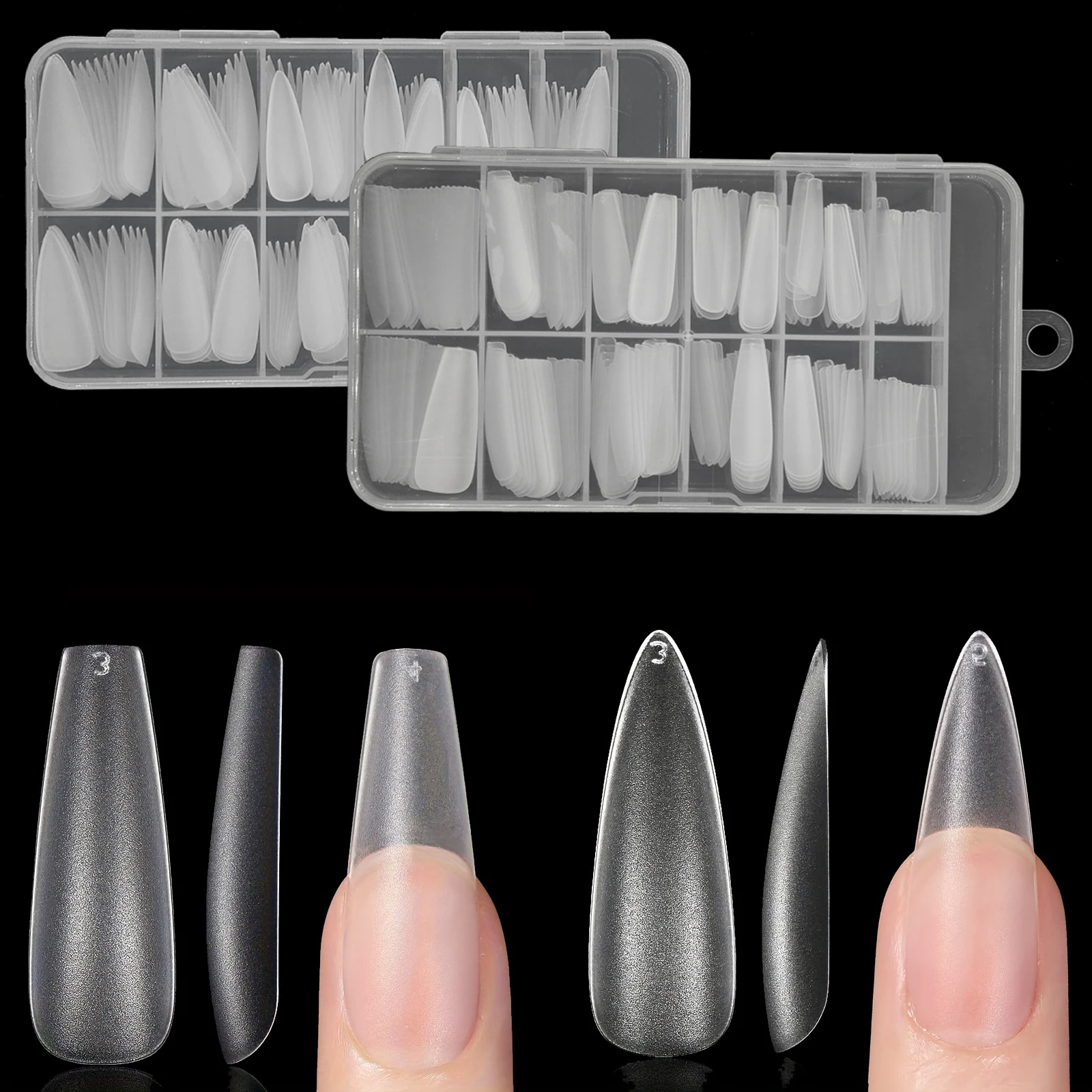 240pcs Long Coffin/Medium Stiletto Fake Nail Tips, Matte Soft Gel X Nail Tips, 12 Sizes Full Cover ABS False Press on Nails Tips