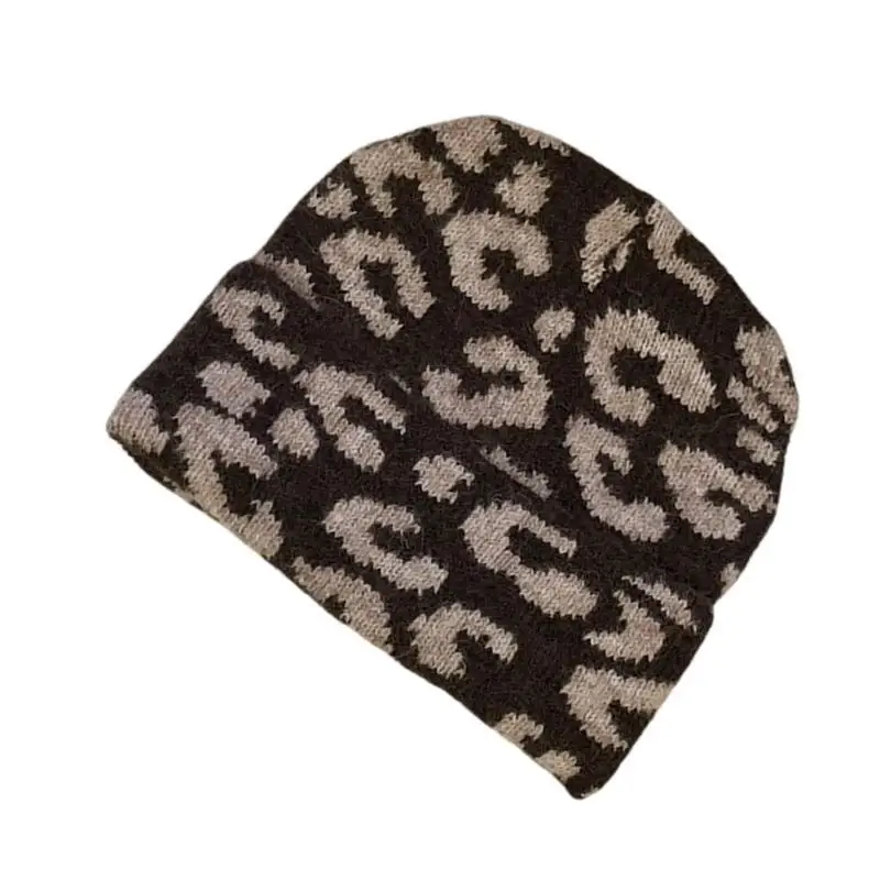 39BB Elastic Acrylic Knitted Hat Daily Commute Hat Trendy Women's Leopards Hat