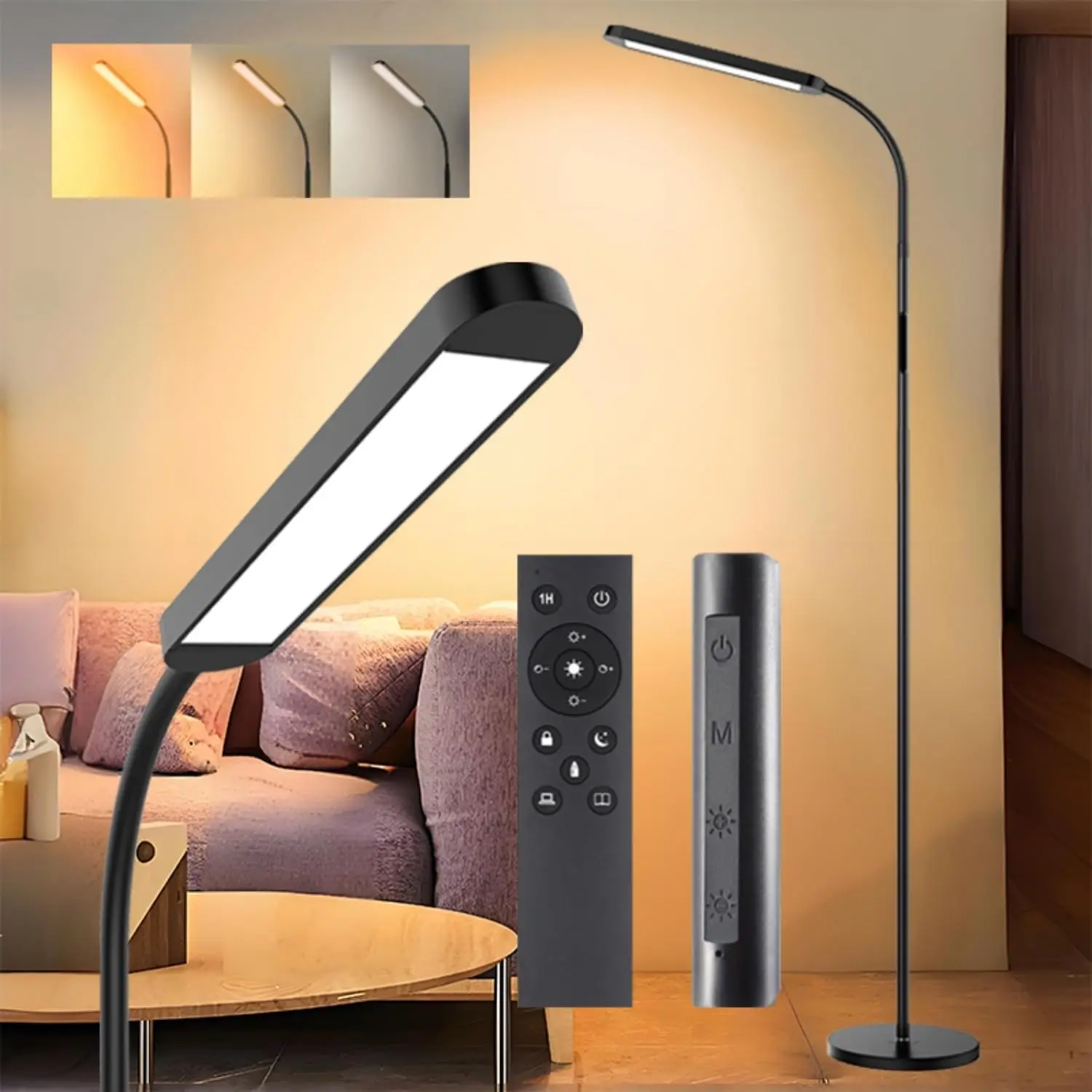 

LED Floor Lamp for Living Room 15W, Standing Lamp with Wireless and Touch Control, Dimmable Tall Lamp with Stepless Brightness