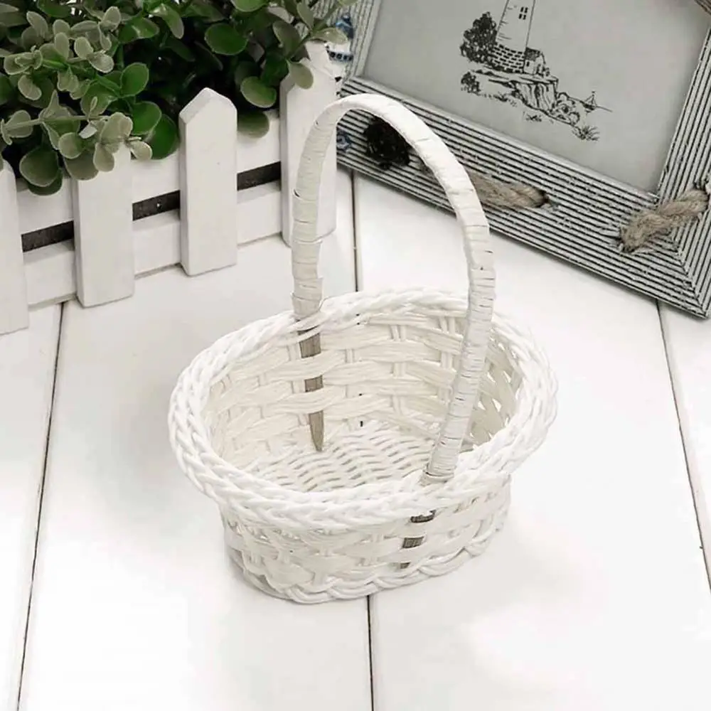 

Plastic Weaving Vegetable Fruit Picnic Storage Basket Box Cosmetics Organizer Home Storage Flower Basket Rattan Woven Basket