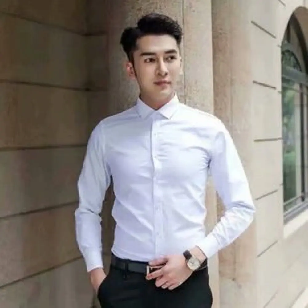 Modern Mens Stand Collar Shirt Slim Fit Half Sleeve Business Casual Fashion Solid Color Comfortable Work Office Wear