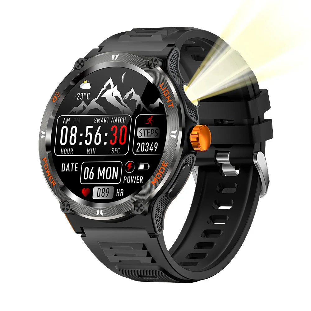 TJXL-TKYUAN 2025 شاشة تعمل باللمس الرياضة ساعة ذكية Relogio Reloj Inteligente Hombre Montre Connectee مصباح يدوي خارجي Smartwatch
