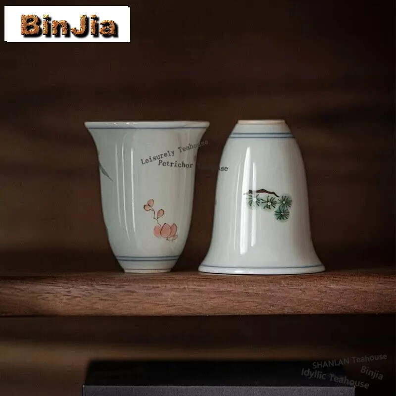30ml Pure Hand-painted Pine Bamboo Plum Tea Cups Tasting Tea Mug Fragrance Gathering Master Cup Household Kung Fu Teaset Craft