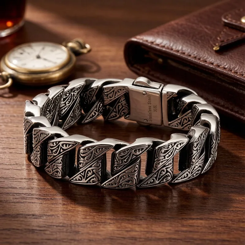 Chunky Stainless Steel Bracelets for Men Boys,20/21/22/23CM Silver Color Watch Punk Bracelet,Luxuly Jewelry Gifts