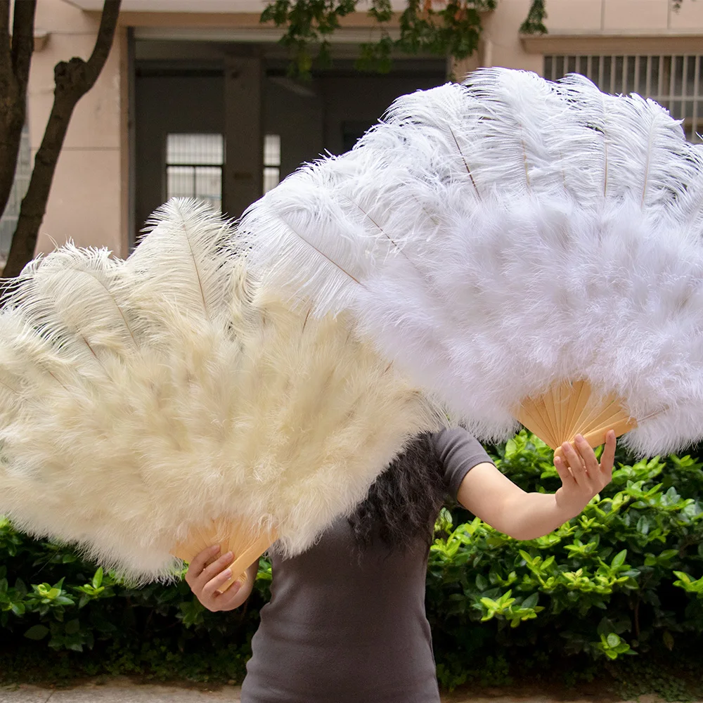 Fluffy Ostrich Marabou Feathers 100CM Fan Hand Held Folding Fans Hand Fan for Performance Dance Party Carnival Show Prop