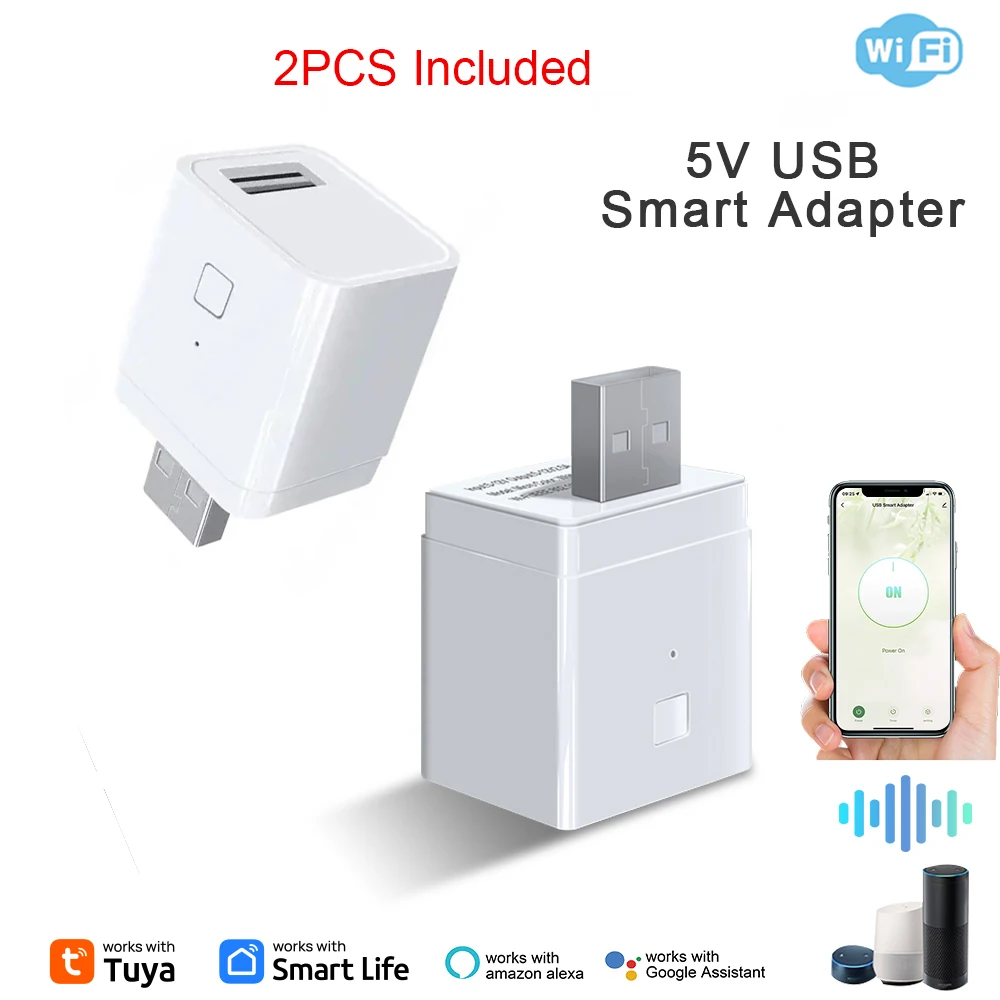 2 pezzi Tuya Smart Micro USB Adattatore Interruttore 5V WiFi Mini USB Adattatore di alimentazione Funziona con Alexa Hey Go Ogle Alice per