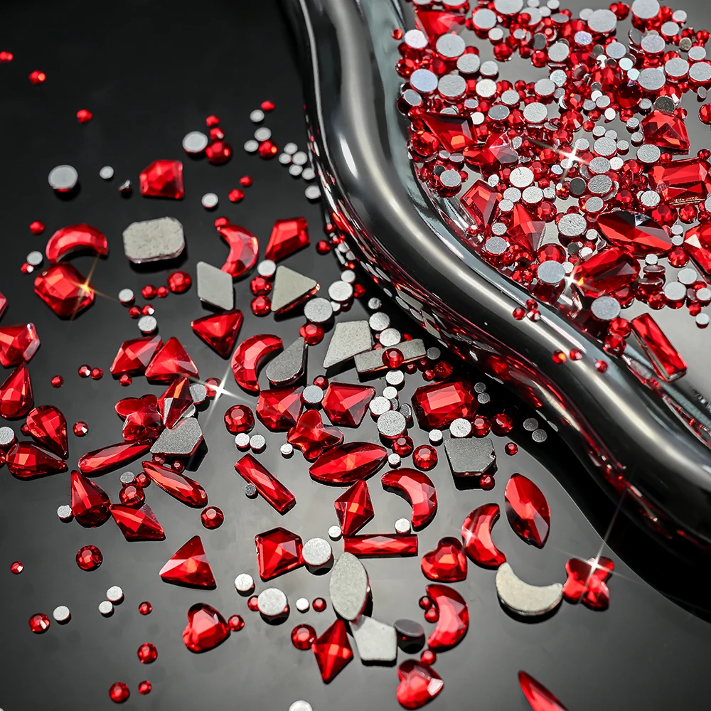 12 griglie 3D rosso forma casuale nail art strass vetro scintillante flatback diamante nail art decorazioni artigianato fai da te manicure gemme