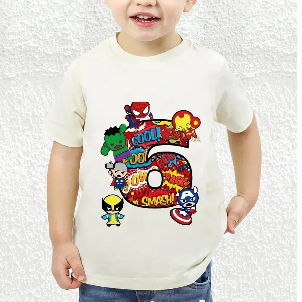 Marvel Spiderman Cotton Children T Shirt Boy 3 4 5 6 7 8 9 Birthday Numble Girl Tees Super Hero Birthday Party Gift Kid Clothes