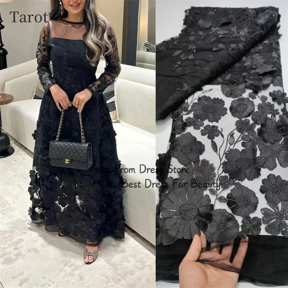 Tarot Gorgeous Lace Cocktail Dresses Boat Neck A Line Flowers Birthday Party Gowns Floor Length Saudi Women Evening Gown