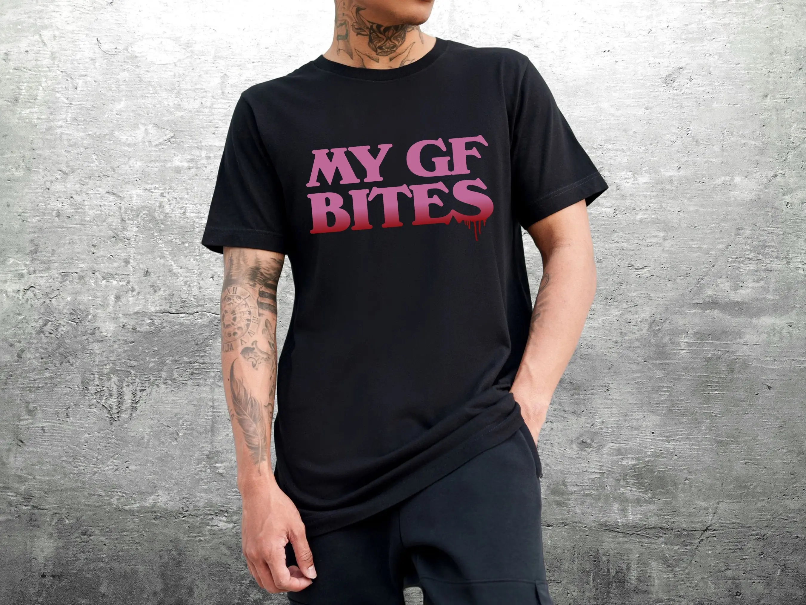 Funny Boyfriend My Gf Bites T Shirt Girlfriend Gag Meme Bella Canvas 3001