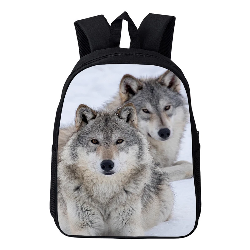 Angry Wolf-Mochila escolar con estampado 3D de lobo aullante para niños y niñas, morral impermeable para guardería