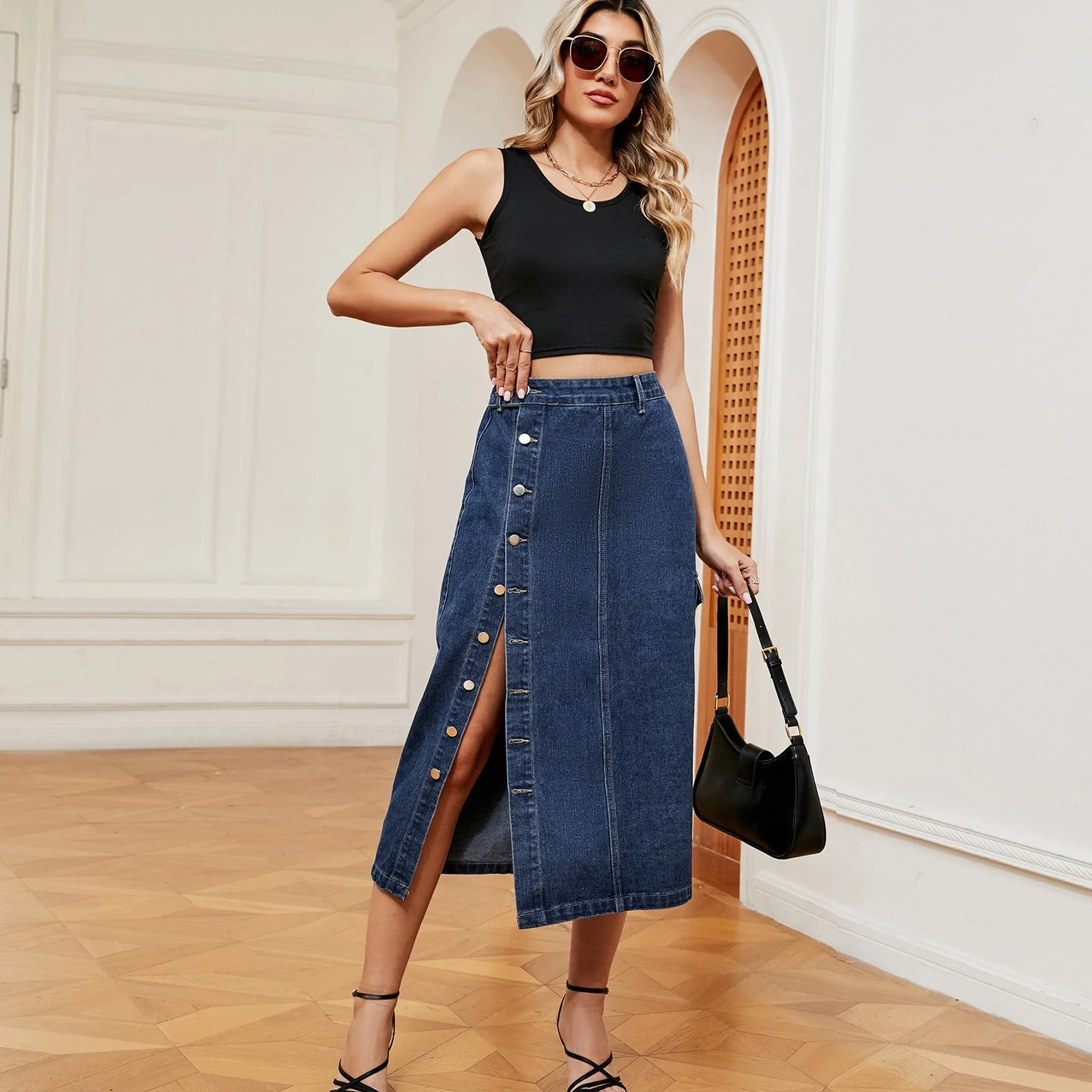 

Summer Dress 2025 Women'S Fashionable Retro Semi Elastic Denim Workwear Casual Skirt Women'S Summer Clothes Vestido Mujer