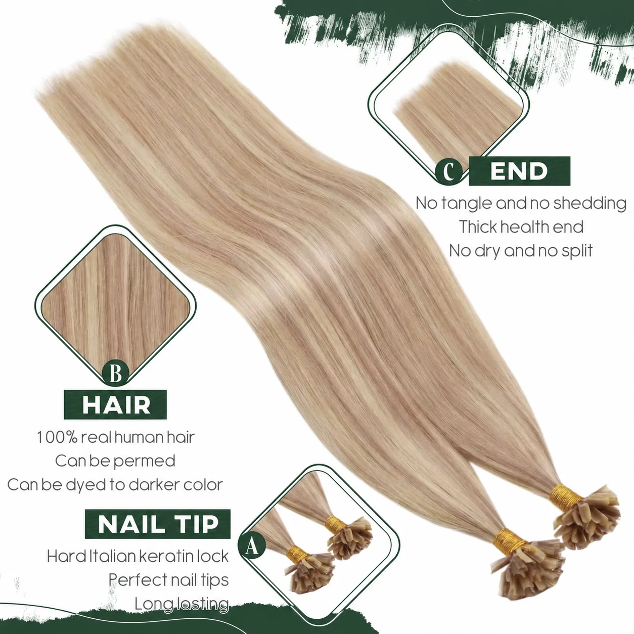 Ugeat Remy U Tip Hair Extensio - Nail Art Ombre ulasan dan harga