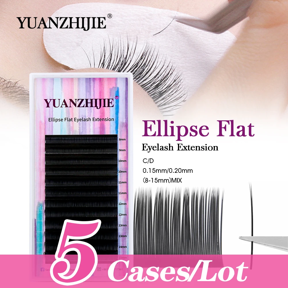 YUANZHIJIE-Extensions de Cils Plates en Cachemire Doux, 5 Boîtes/Lot, Sachant, Volume, Fournitures