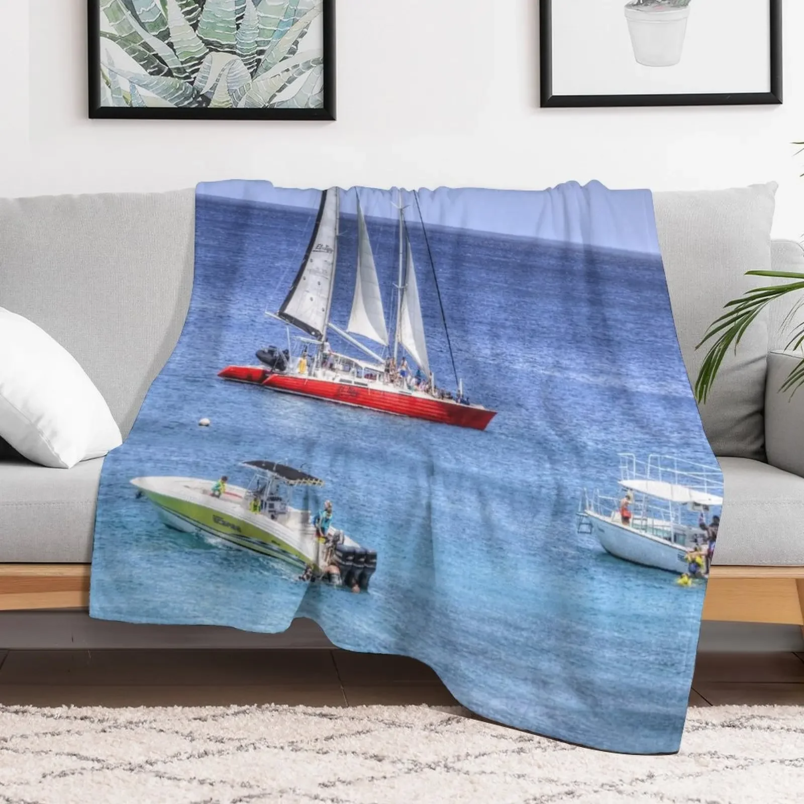 Barbados Blue Sea Catamaran Throw Blanket Cute Sofa Quilt Shaggy Thins Blankets