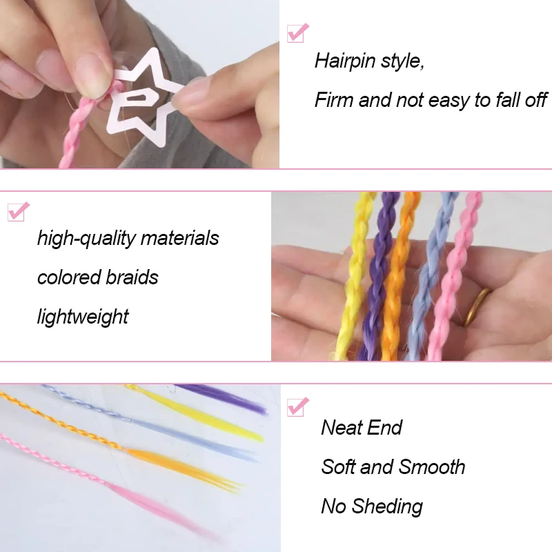 Piezas de cabello trenzado arcoíris sintético 5 piezas pinzas de cabello estrella DIY accesorios para Halloween cumpleaños festival de música 4