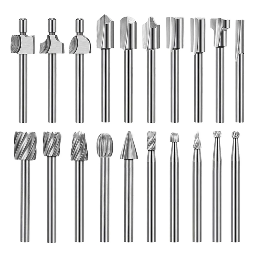 20pcs HSS Routing Router Bits Burr Rotary Tools Rotary Carving Carved Cutter Tool Engraving Wood Working Used For