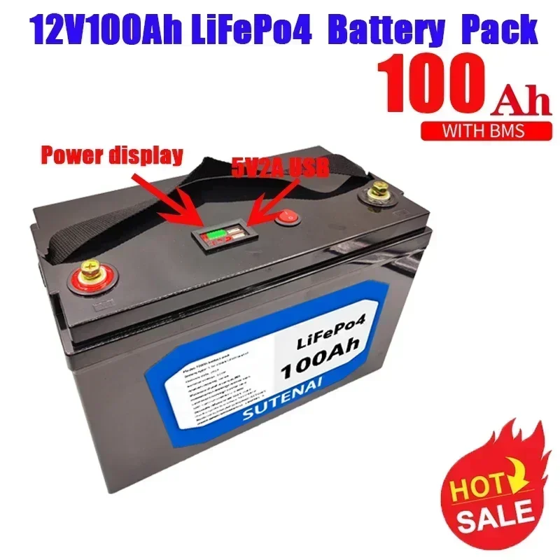 

12V 100Ah Lithium Iron Phosphate Battery LiFePO4 Built-in BMS LiFePO4 Battery for Solar Power System RV House Trolling Motor