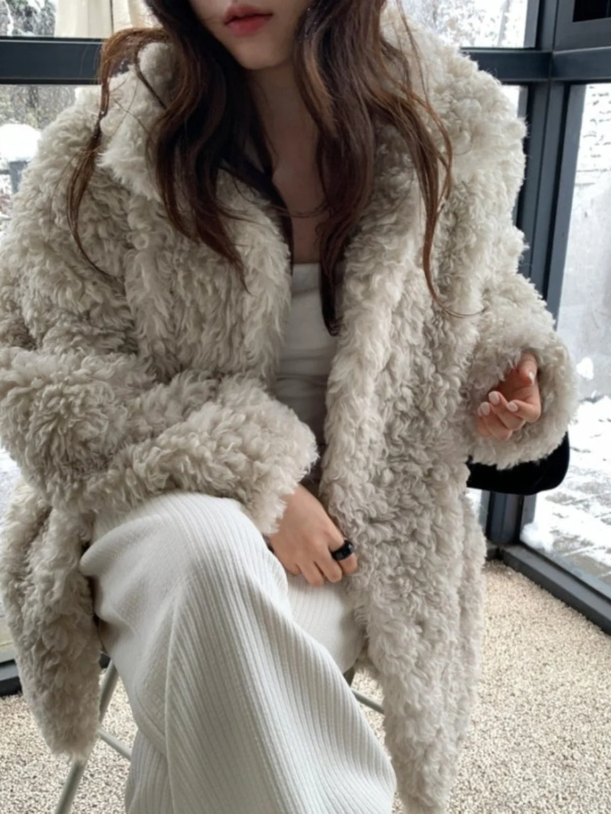 

Faionable Women's Cotton Jaet Winter Warmth Fur Coat Small Size Korean Sle Long Sve Loose Fit Commute Sle Outerwear