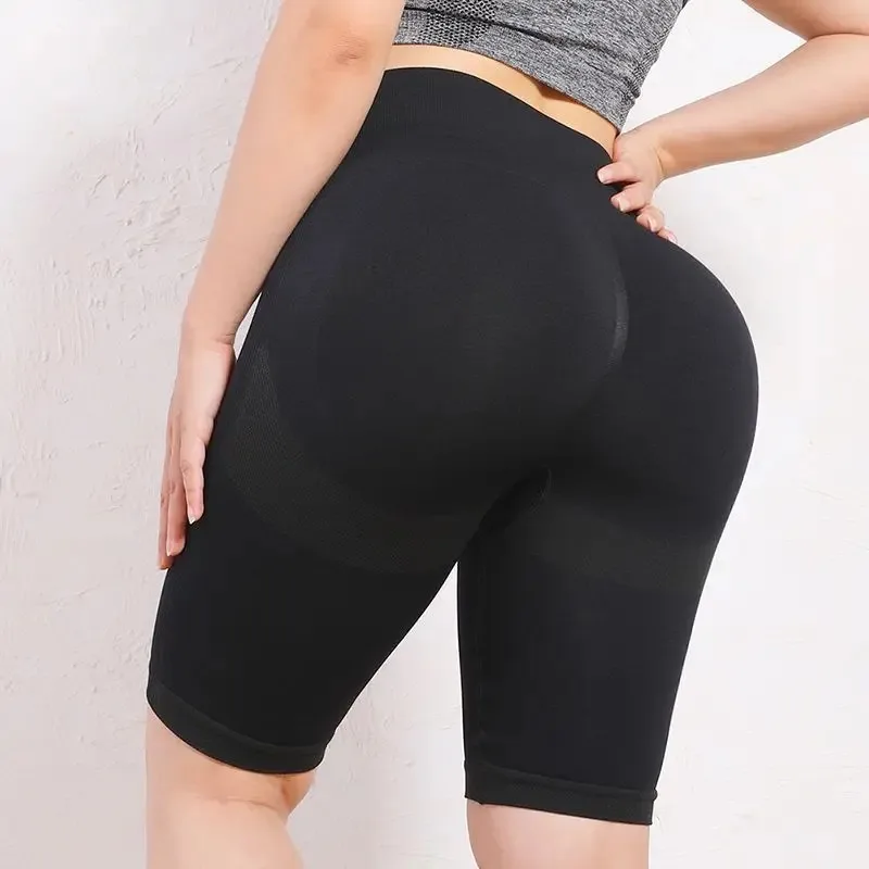 Pantalones cortos de Yoga para mujer, Shorts elásticos de cintura alta para entrenamiento, Control de barriga, fruncidos, sin costuras, mallas de compresión para gimnasio